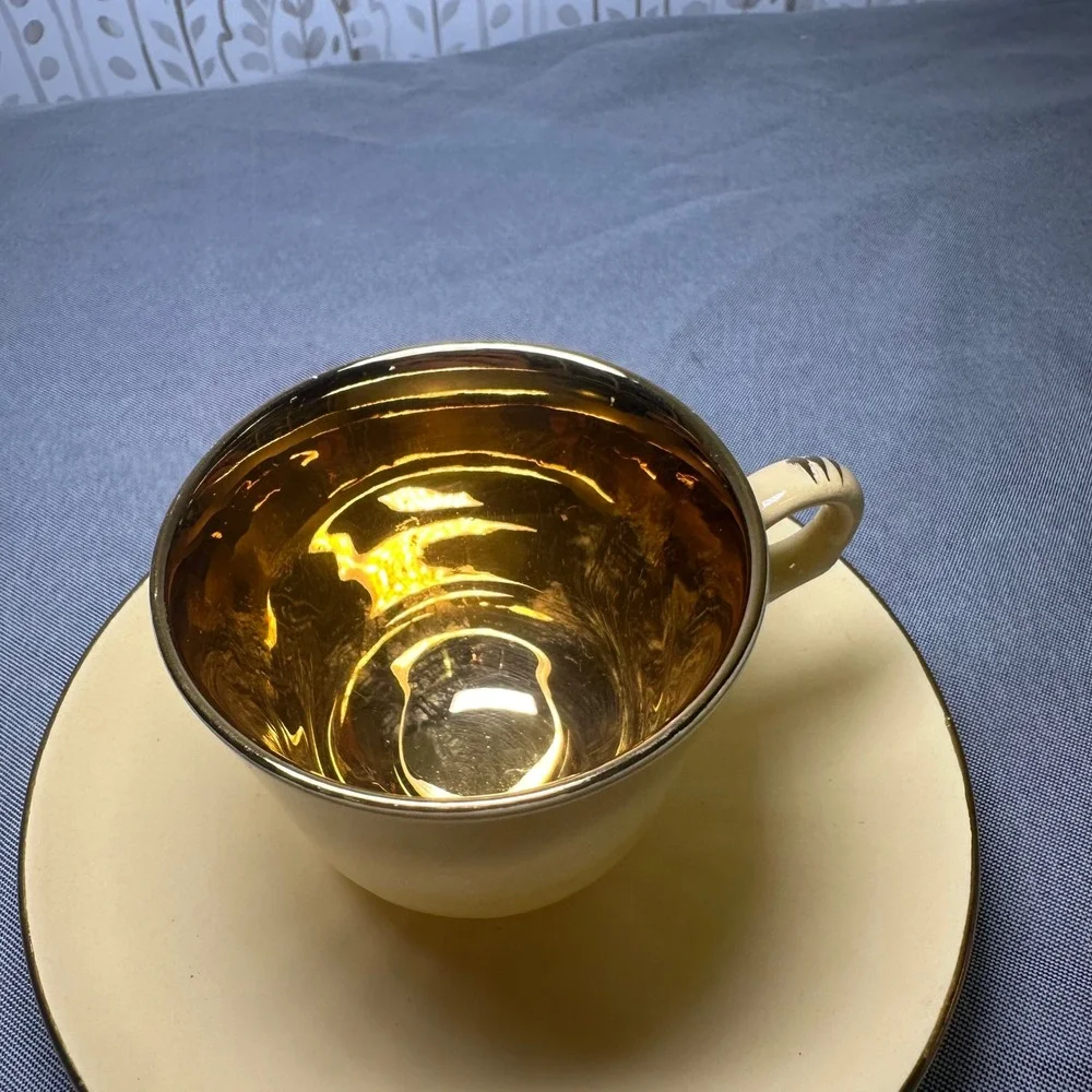 Figgjo Flint Norway Porcelain Cup and Saucer Set‎ Gilded Interior Cream